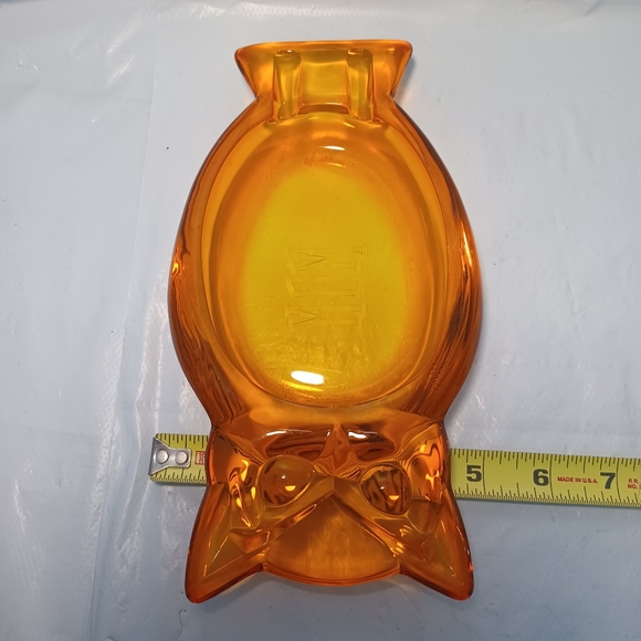 Vintage Viking Glass Orange Owl Ash Tray or Trinket Dish - Etched - Picture 9 of 11